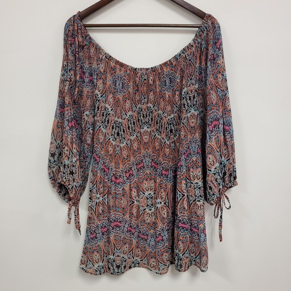 Rose & Olive Womens Adjustable Scoop Neck Artsy Crinkle Top‎ Size 1X Multicolor - Picture 4 of 11